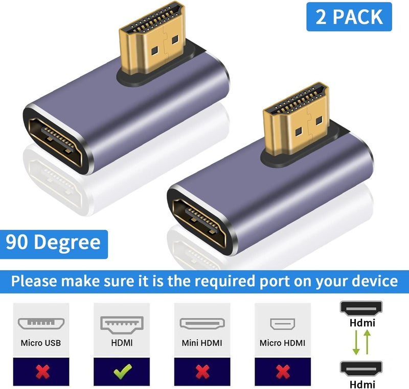 Poyiccot HDMI 90 Degree Adapter 8K, Right Angle HDMI 2.1 Adapter, 48Gbps Male to Female Exender, Support 8K@60Hz, 4K@120Hz, 3D HDR for Laptop, TV, Monitors,PS5,(2-Pack) - Image 3